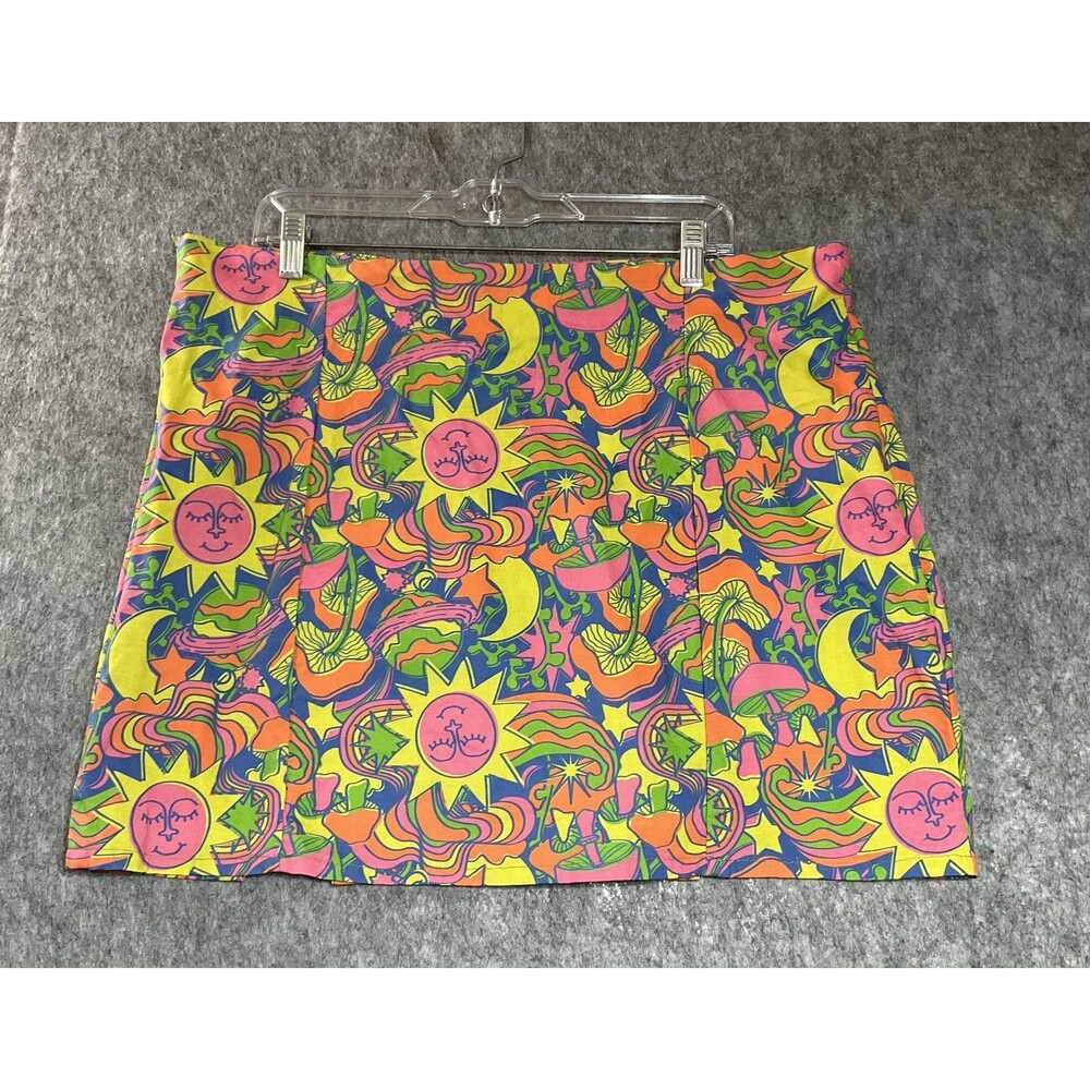 Psychedelic Skirt Womens XL Multicolor Space Mushroom Print Boho Mini Handmade - Picture 5 of 11